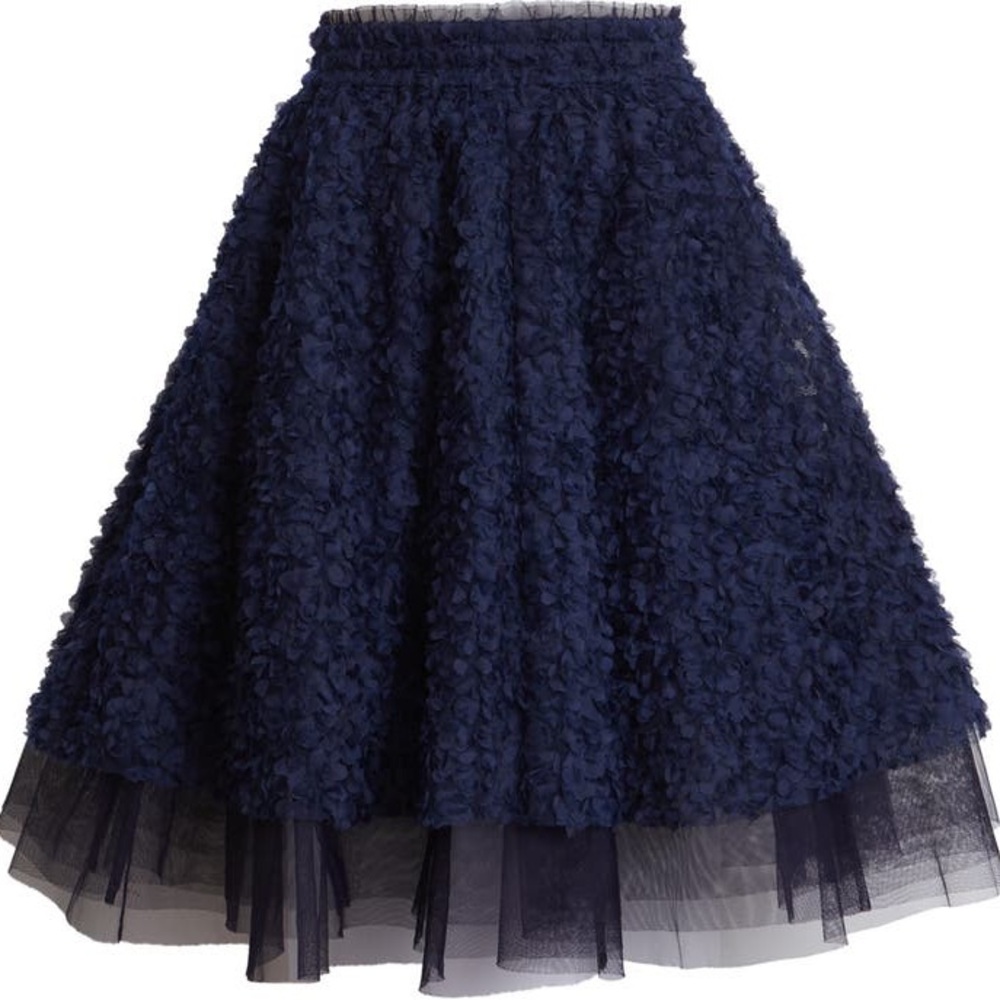 Halogen x Atlantic-Pacific navy Floret organza skirt with elasticized waist.
